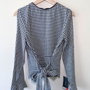 Zara M Gingham Blouse Belt Black White
